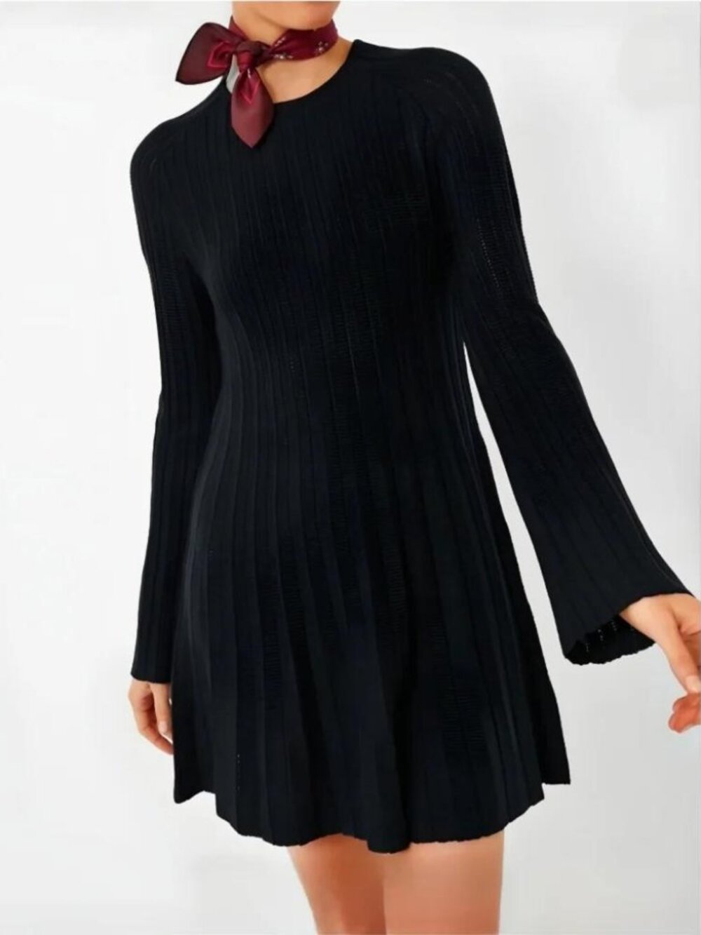 Tuckernuck Pomander Place Knit Pleated Sweater Dress black mini stretch cocktail